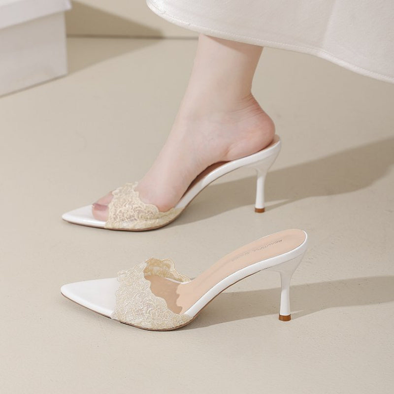 Women'S Lightweight Lace-Up High Heel Sandals - 9cm Ultra-High Slip-On Open-Toe Pumps with Soft Fabric Upper & EVA Cushioned Insole, Black/Beige/Brown/White for Weddings, Parties, Formal Events, High Heel Sandals, Wedding Gue