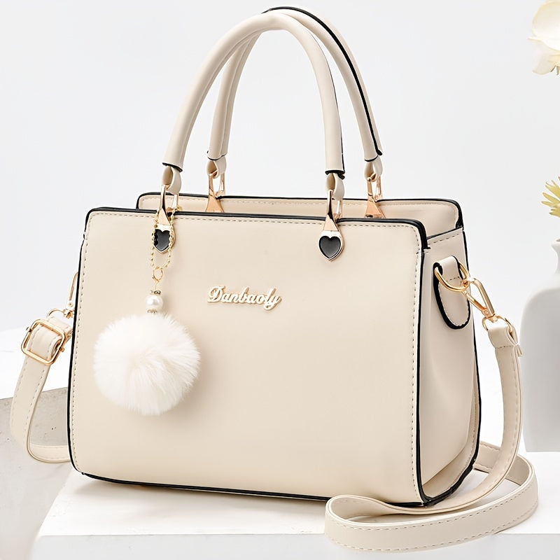 Letter Decor Satchel Bag, Stylish Top Handle Purse, Large Capacity Shoulder Office & Work Bag