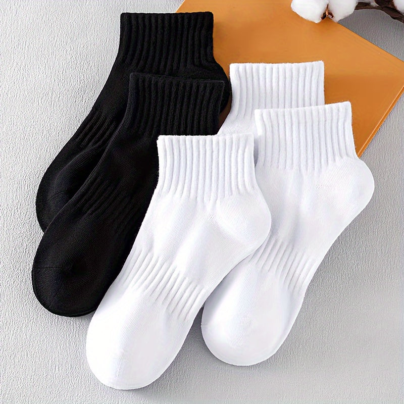 5pcs Ankle Socks in Black, White, and Gray - Elegant Ribbed Design, Breathable Polyester-Spandex Blend, Ideal for All Seasons & Casual Wear, Casual Wear Socks|Elegant Ribbed Socks|Stretchable Socks