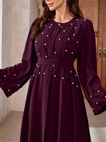 Elegant Pearl Embellished Burgundy Abaya./MH