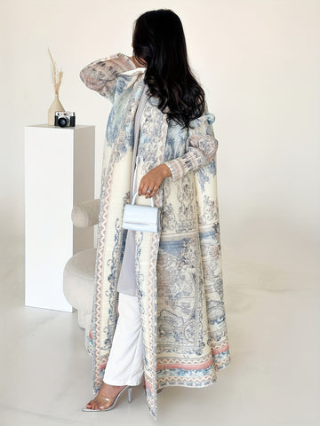 Women'S Elegant Long Sleeve Abaya - Polyester, Pleated, Loose Fit, with Belt, Perfect for All Seasons, Middle Eastern Arabic Dubai Style, Casual Wear, Casual Wear|Pleated Abaya|Polyester Abay