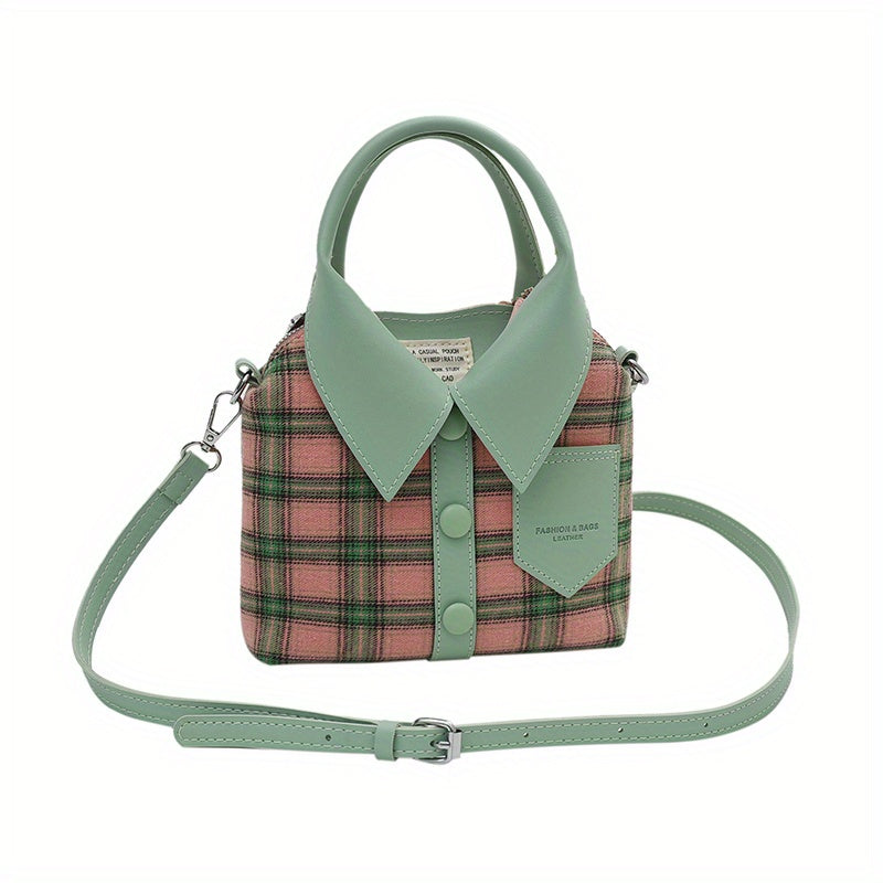 Plaid Shirt Shaped Handbags, Niche Design Crossbody Bag, Top Handle Canvas Satchel Purse