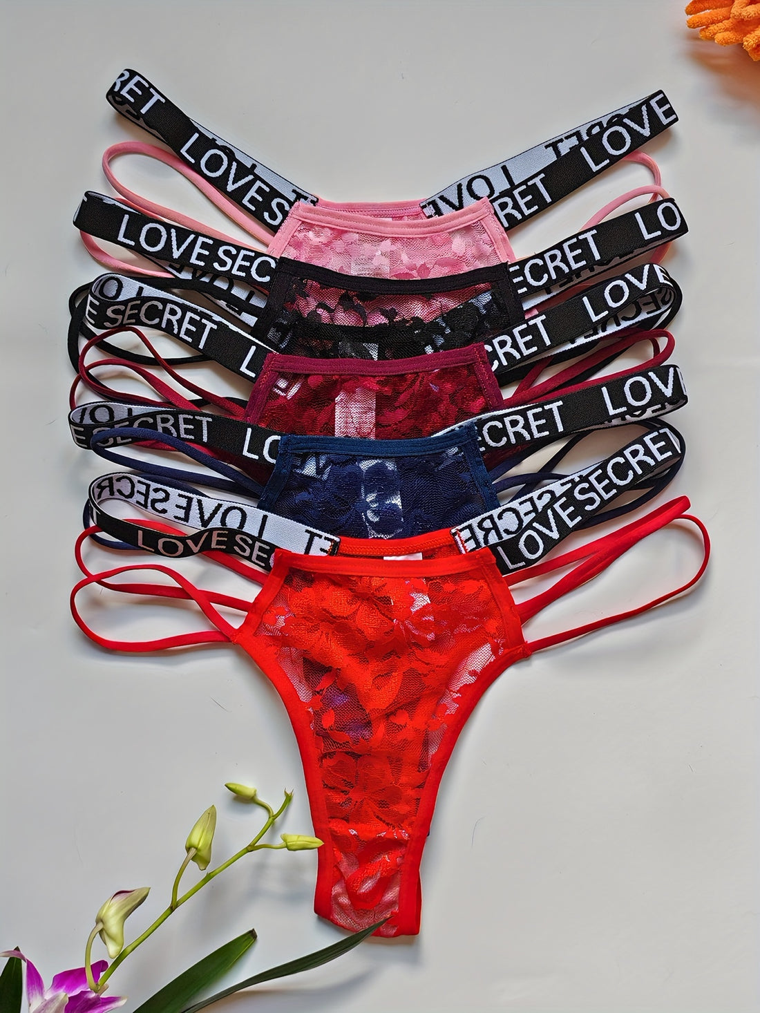 5pcs Letter Print Color Block Thongs, Sexy Comfy Breathable '/MH