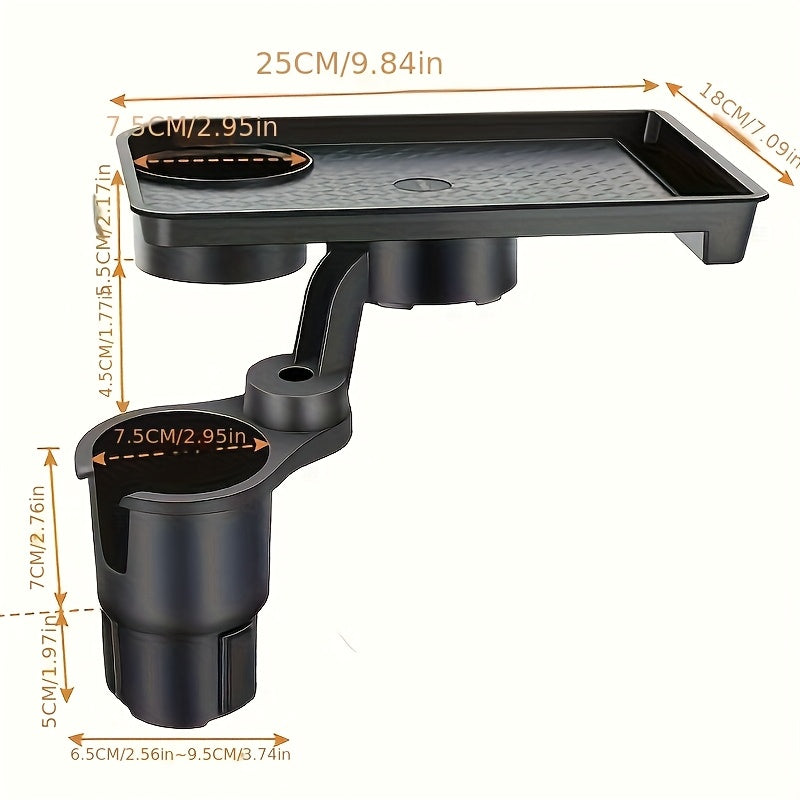 Multifunctional Car Cup Holder Tray with Dual Slots & Storage Compartments