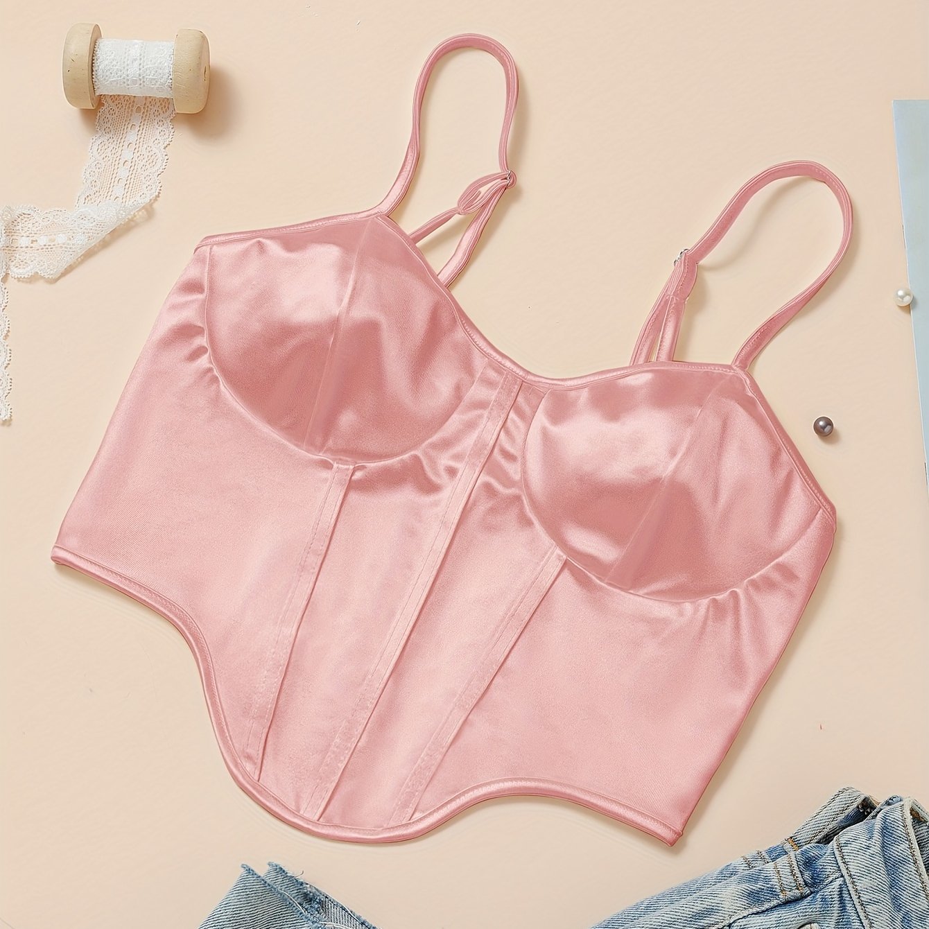Chic Light Purple Satin Corset Crop Top .