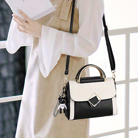 Trendy Colorblock Square Shoulder Bag, All-Match Classic Top Handle Crossbody Wallet For Women