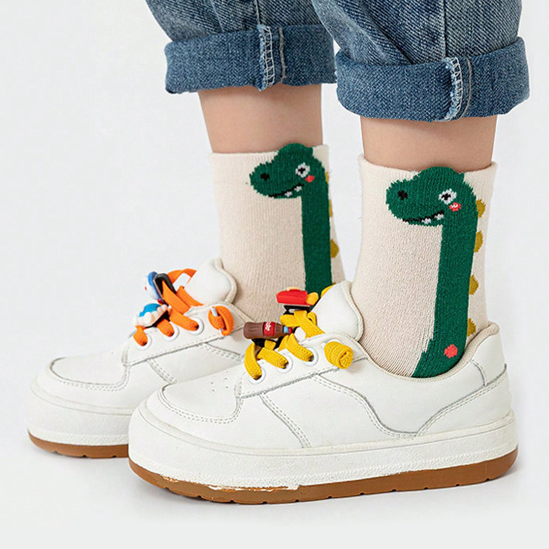 Cartoon Green Dino Pattern 5 Pairs Boy's Short Crew Socks, Breathable Comfy Casual Socks Sweat-absorbing Fashion Socks