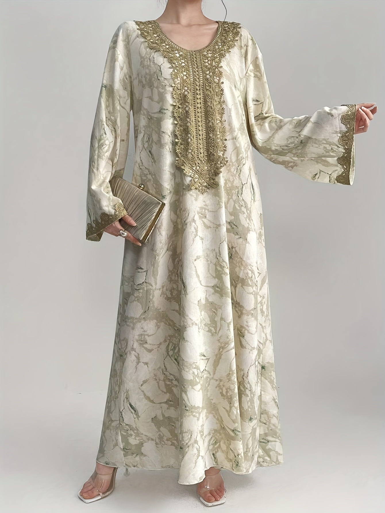 Round Neck Embroidered Stylish Over-the-Knee Maxi Dress./MH