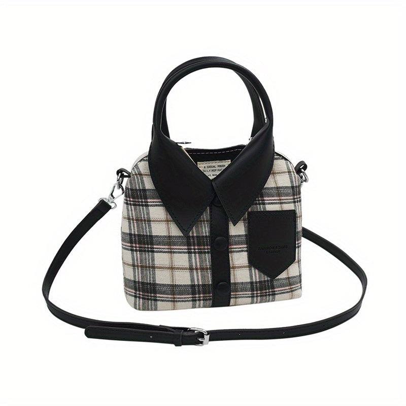 Plaid Shirt Shaped Handbags, Niche Design Crossbody Bag, Top Handle Canvas Satchel Purse