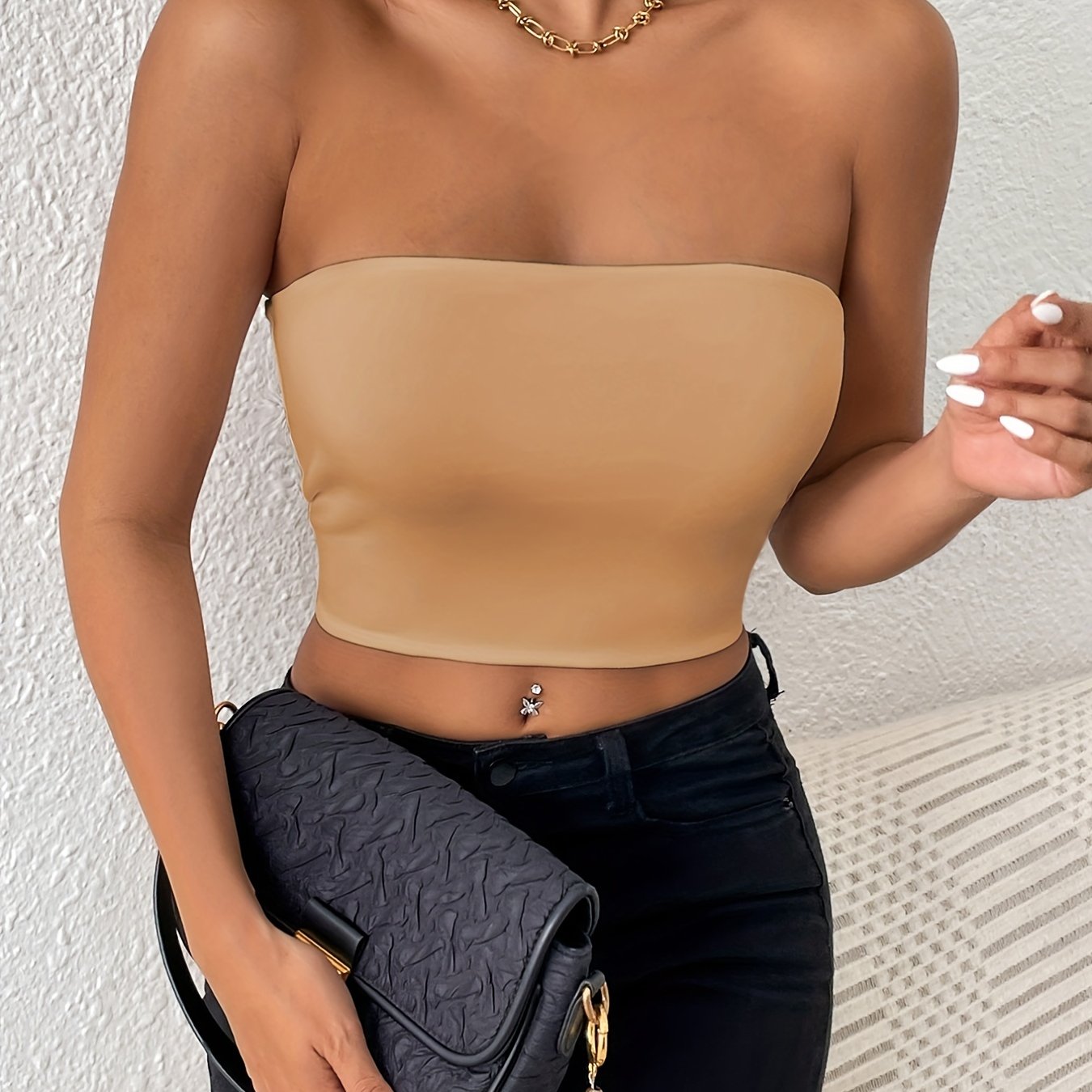 Sexy Bodycon Crop Tube Top, Solid Stretchy Tube Top,