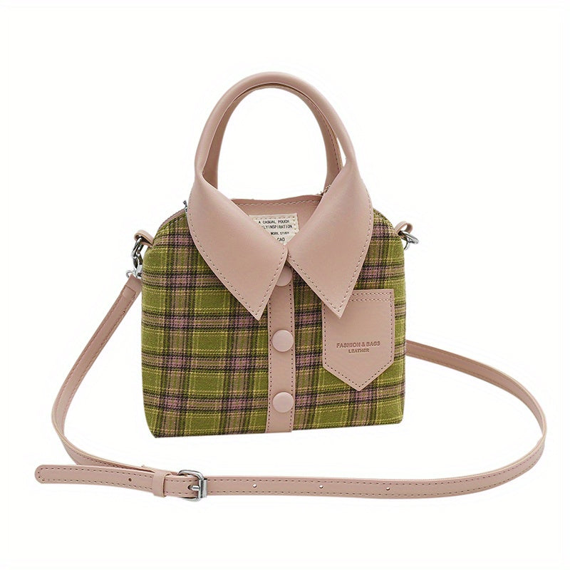 Plaid Shirt Shaped Handbags, Niche Design Crossbody Bag, Top Handle Canvas Satchel Purse
