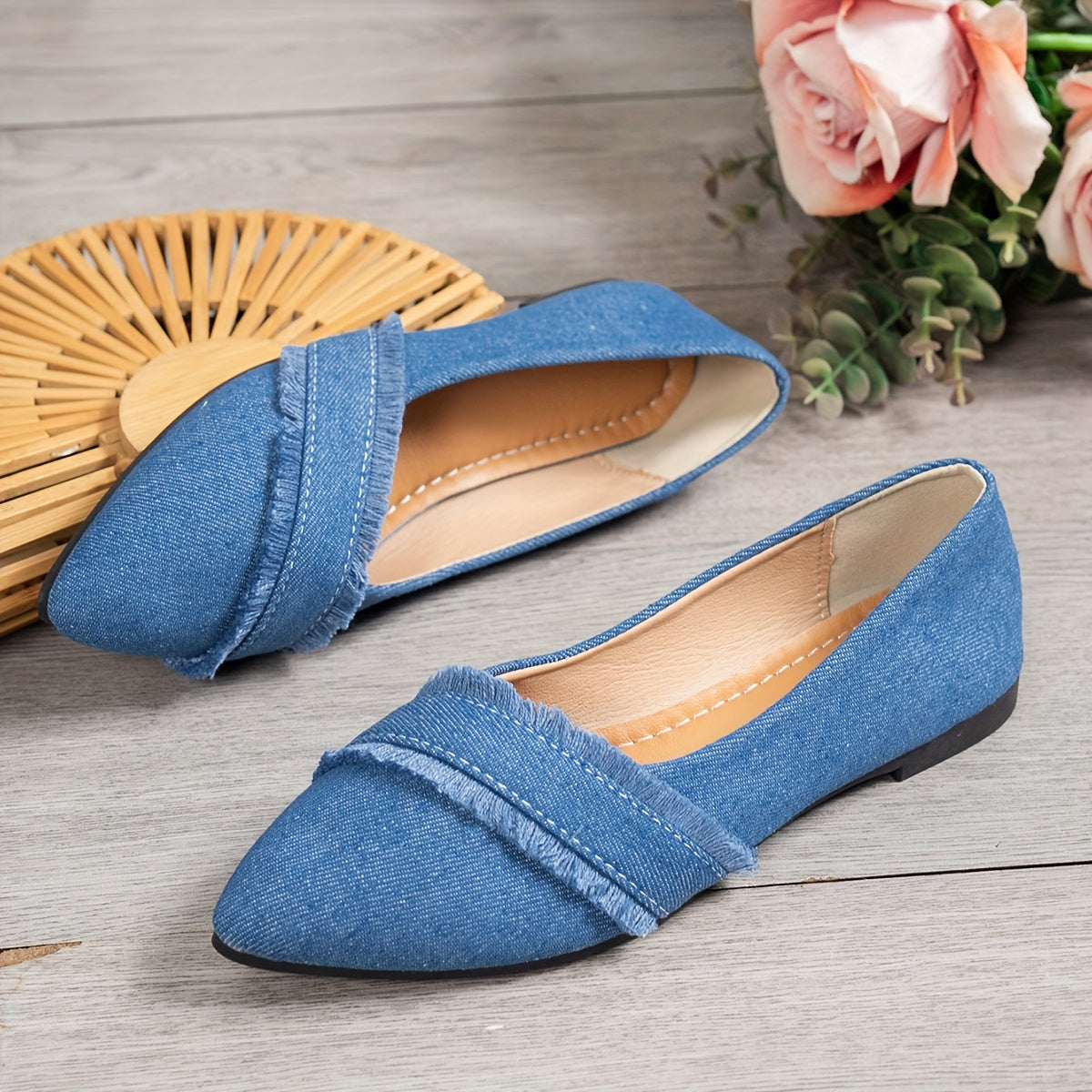 [Elegant Flats] Lightweight Blue Women's Pointed-Toe Flats | Breathable Fabric Upper & Slip-On Closure, All-Season Casual to Dressy Shoes, Synthetic Cover Lined for Comfort, Cute Shoes, Elegant Shoe Design, Durable Tpr Sole