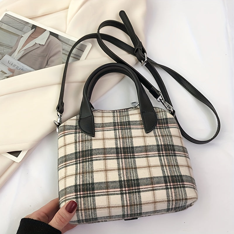 Plaid Shirt Shaped Handbags, Niche Design Crossbody Bag, Top Handle Canvas Satchel Purse