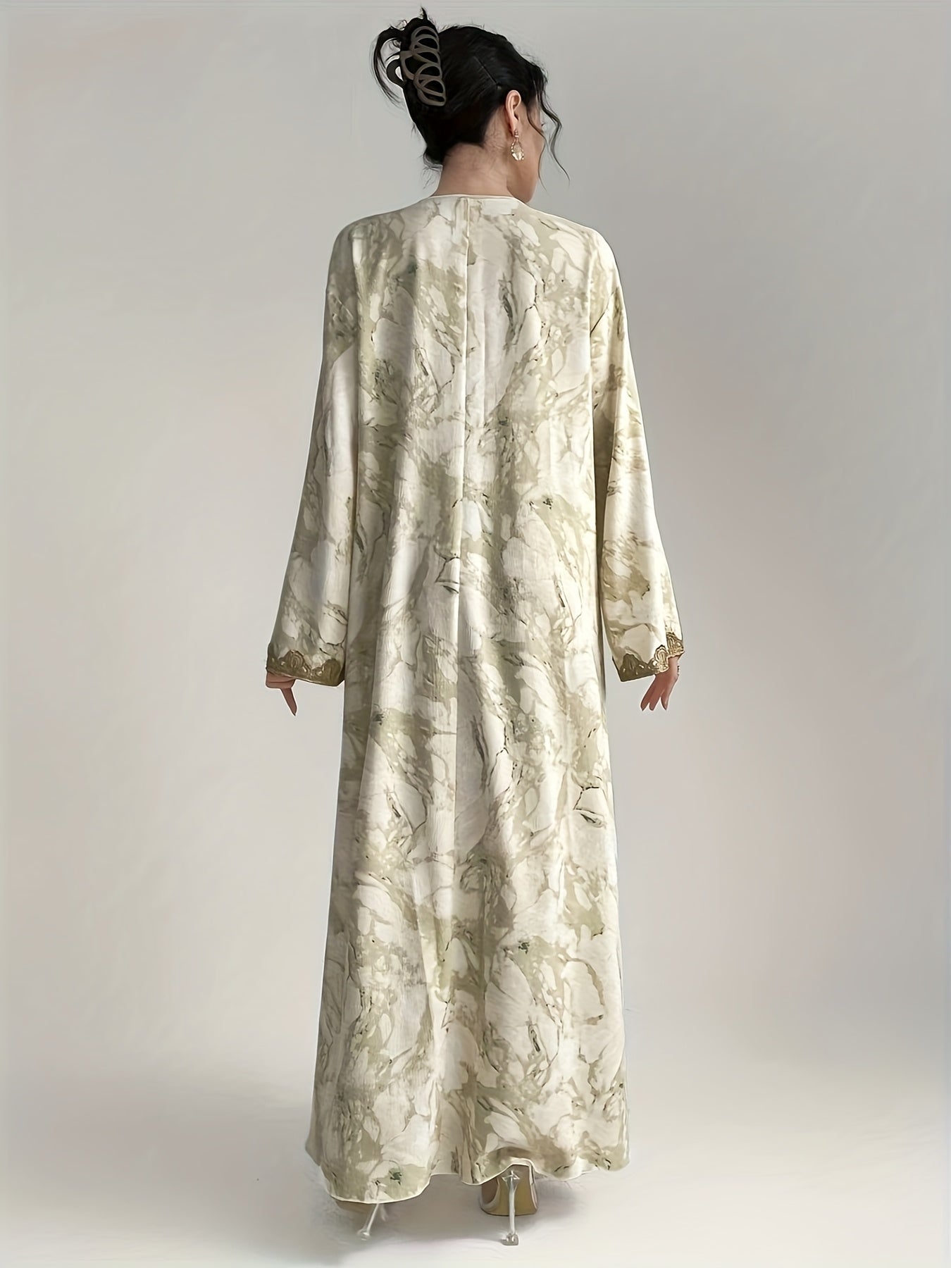 Round Neck Embroidered Stylish Over-the-Knee Maxi Dress./MH