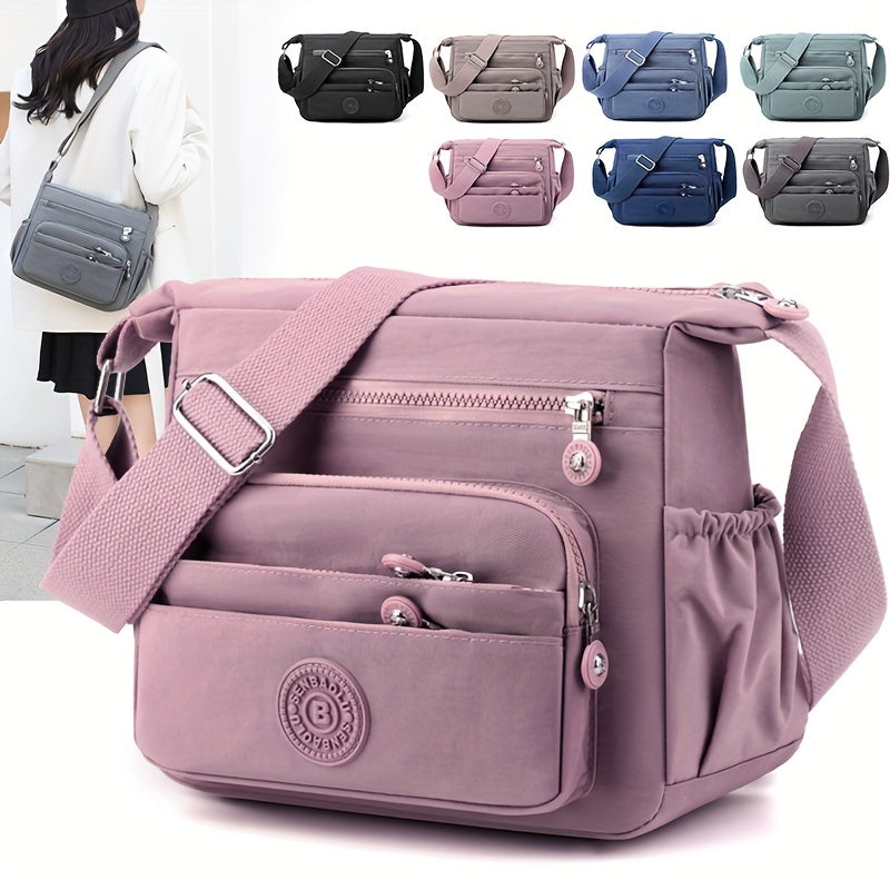 Chic Black Nylon Crossbody Bag for Women - Lightweight, Adjustable Strap, Multi-Pocket Design for Travel, Shopping, Dates & School