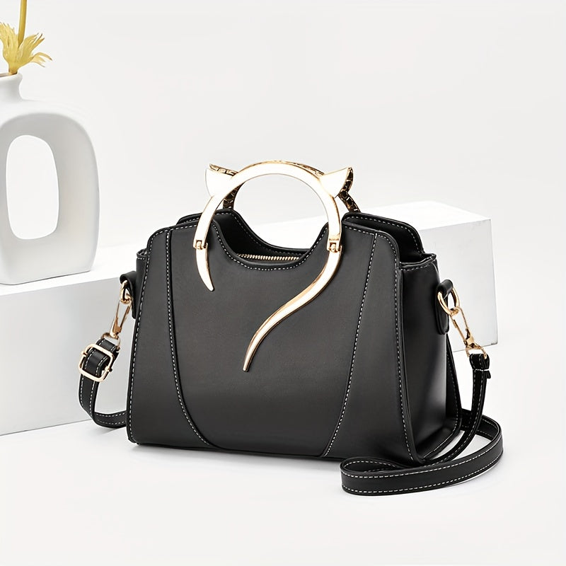 Whimsical Cat Ear Tote Satchel Bag - Classic Shoulder Bag with Adjustable Top Handles, All-Match Design, Spacious Interior, and Stylish Cat Ear Accents for Women