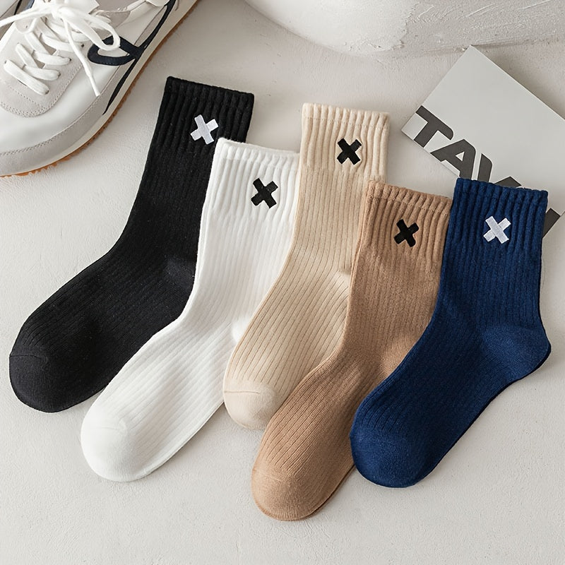 5/10 Pairs Men's Solid Crew Socks - Ultra Breathable, Comfy, Casual, Unisex, Outdoor, All-Season Wear, Soft, and Durable Socks for Men