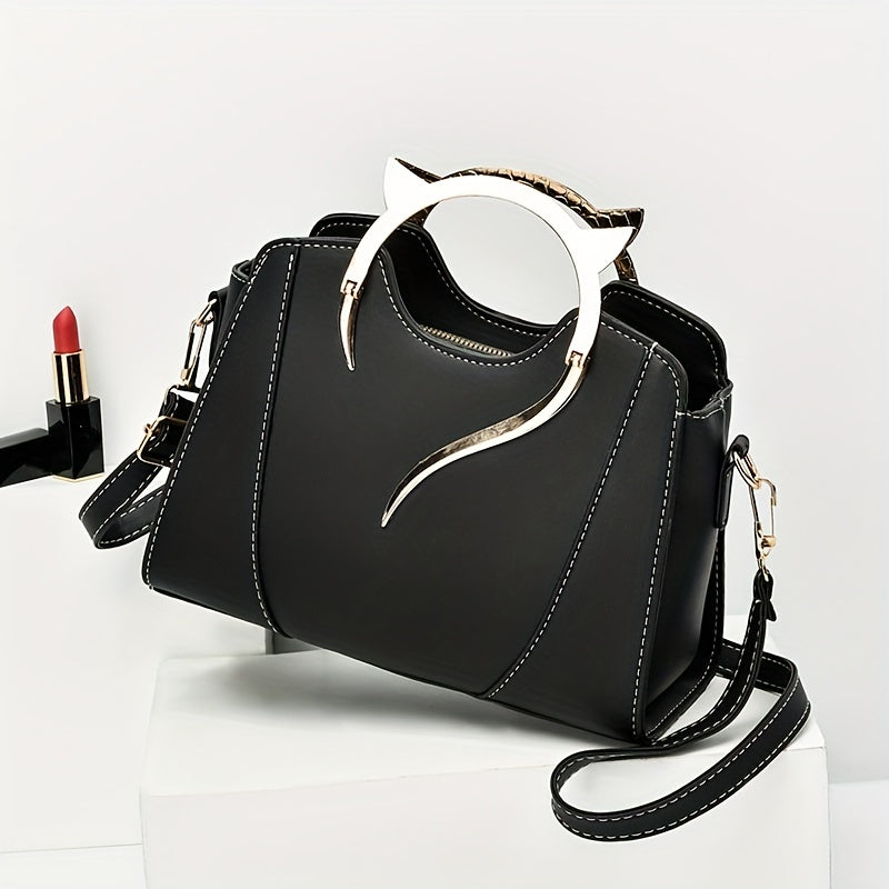 Whimsical Cat Ear Tote Satchel Bag - Classic Shoulder Bag with Adjustable Top Handles, All-Match Design, Spacious Interior, and Stylish Cat Ear Accents for Women