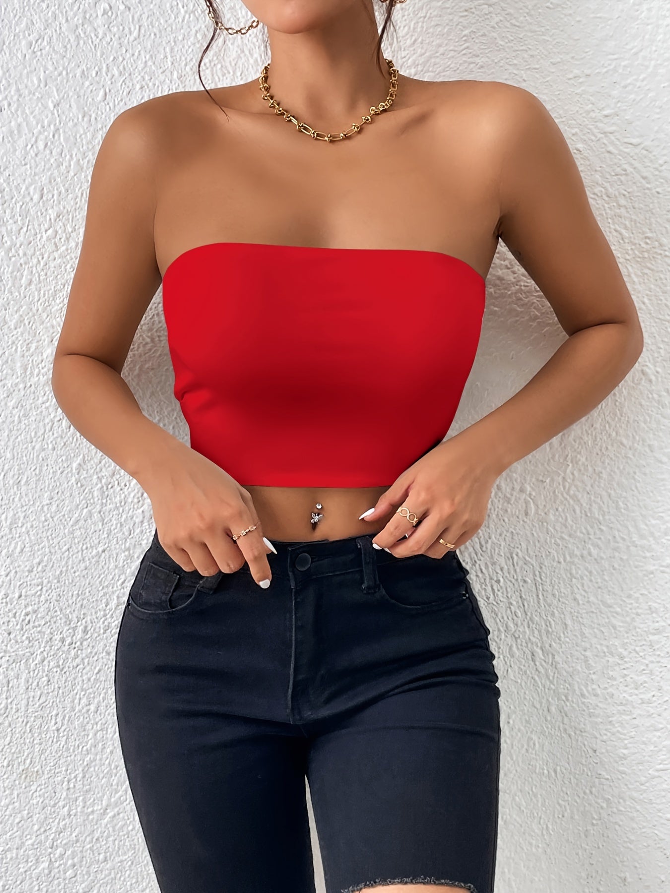 Sexy Bodycon Crop Tube Top, Solid Stretchy Tube Top,
