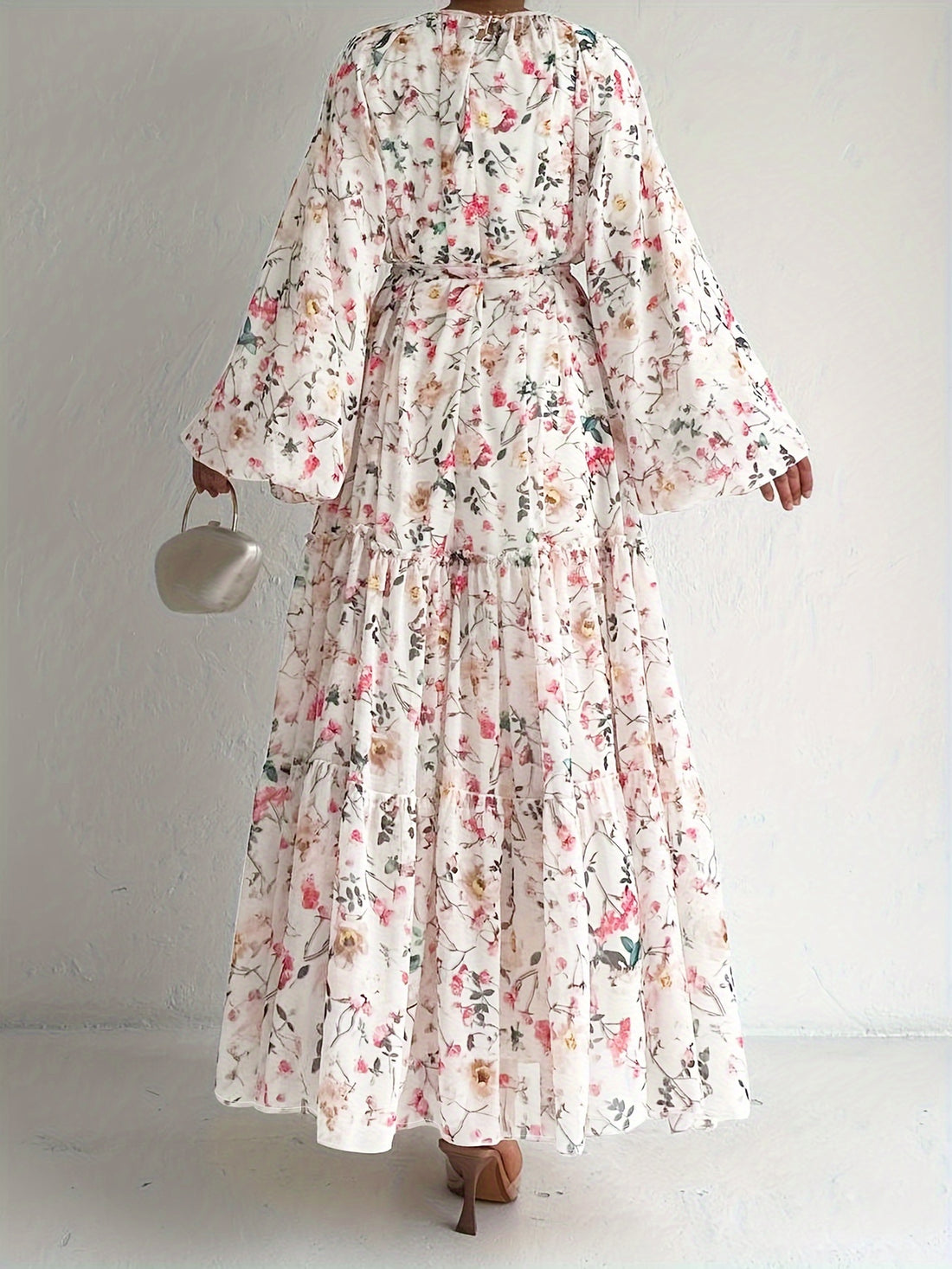 Women's Floral Maxi Kaftan Dress - Elegant Long '/MH