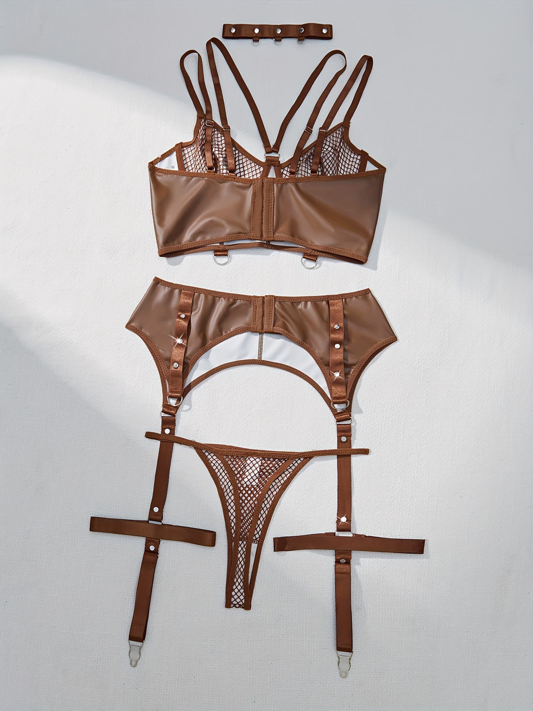 Sexy Sheer Lingerie Set With Rivet Detail, Includes Push-Up Bra,/MH