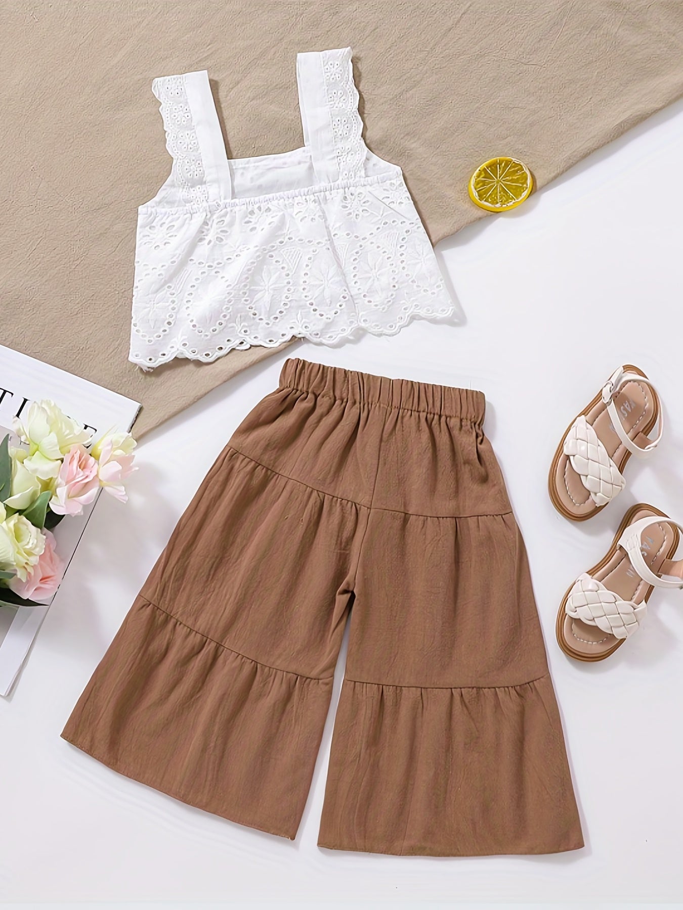 Adorable 2-Piece Outfit for Baby Girls: Comfy Cotton Cami Crop Top & Pants Set!