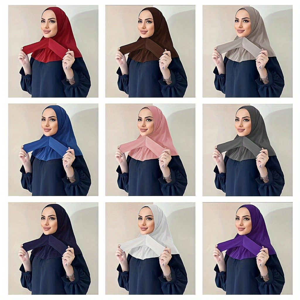 Solid Color Hijab Snap Button Adjustable Headscarf Casual Elastic '/MH