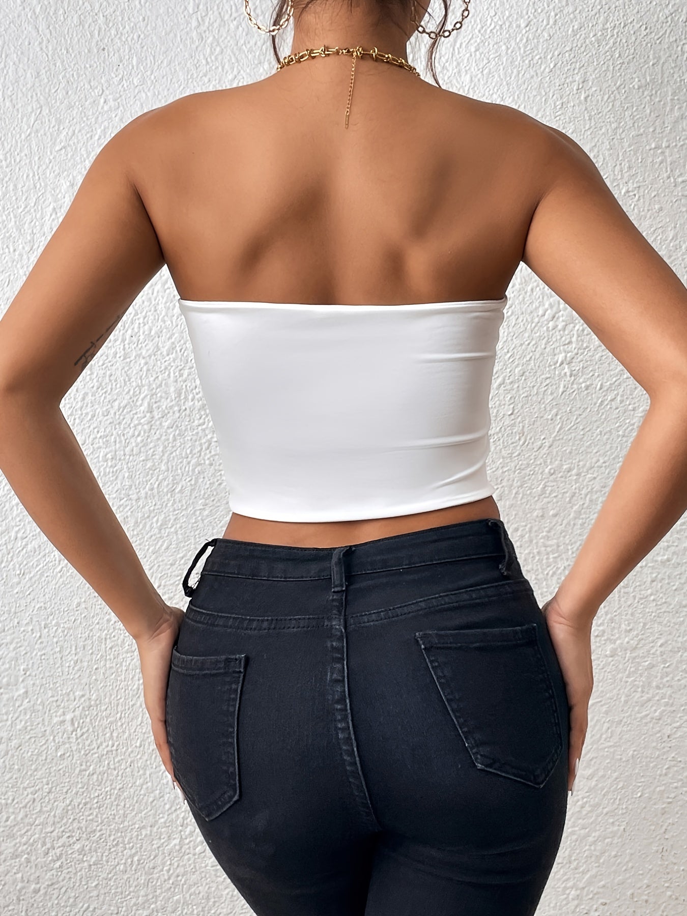 Sexy Bodycon Crop Tube Top, Solid Stretchy Tube Top,