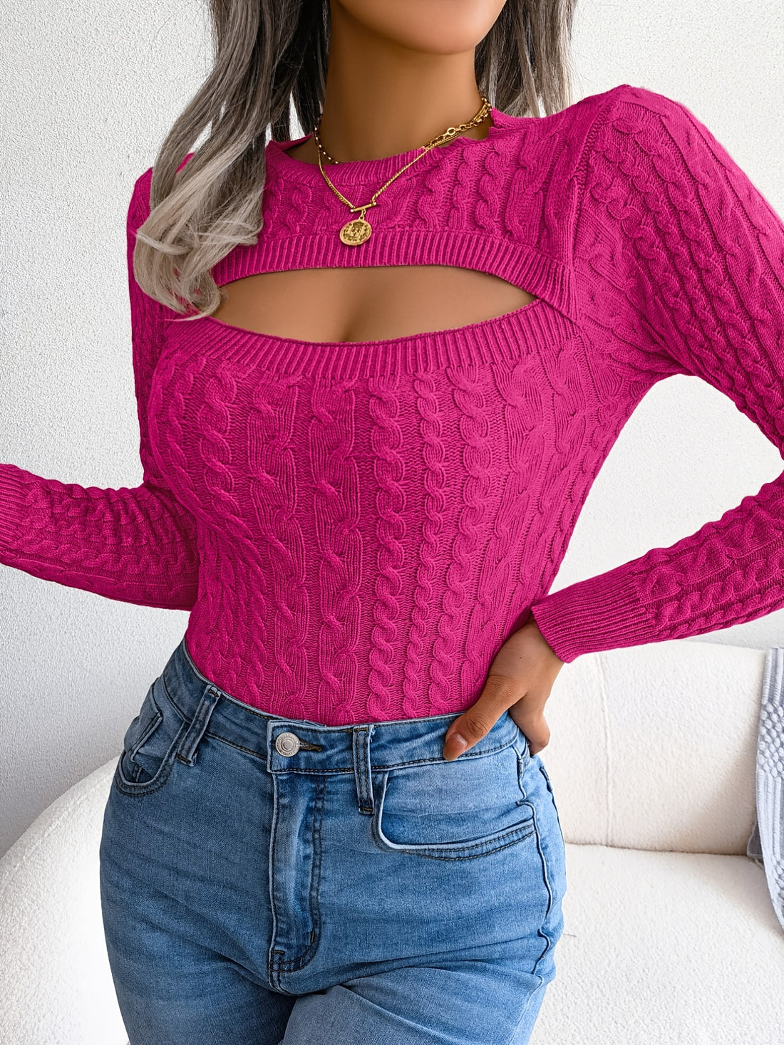 Women'S Sexy Hollow-Out Knit Pullover Sweater,