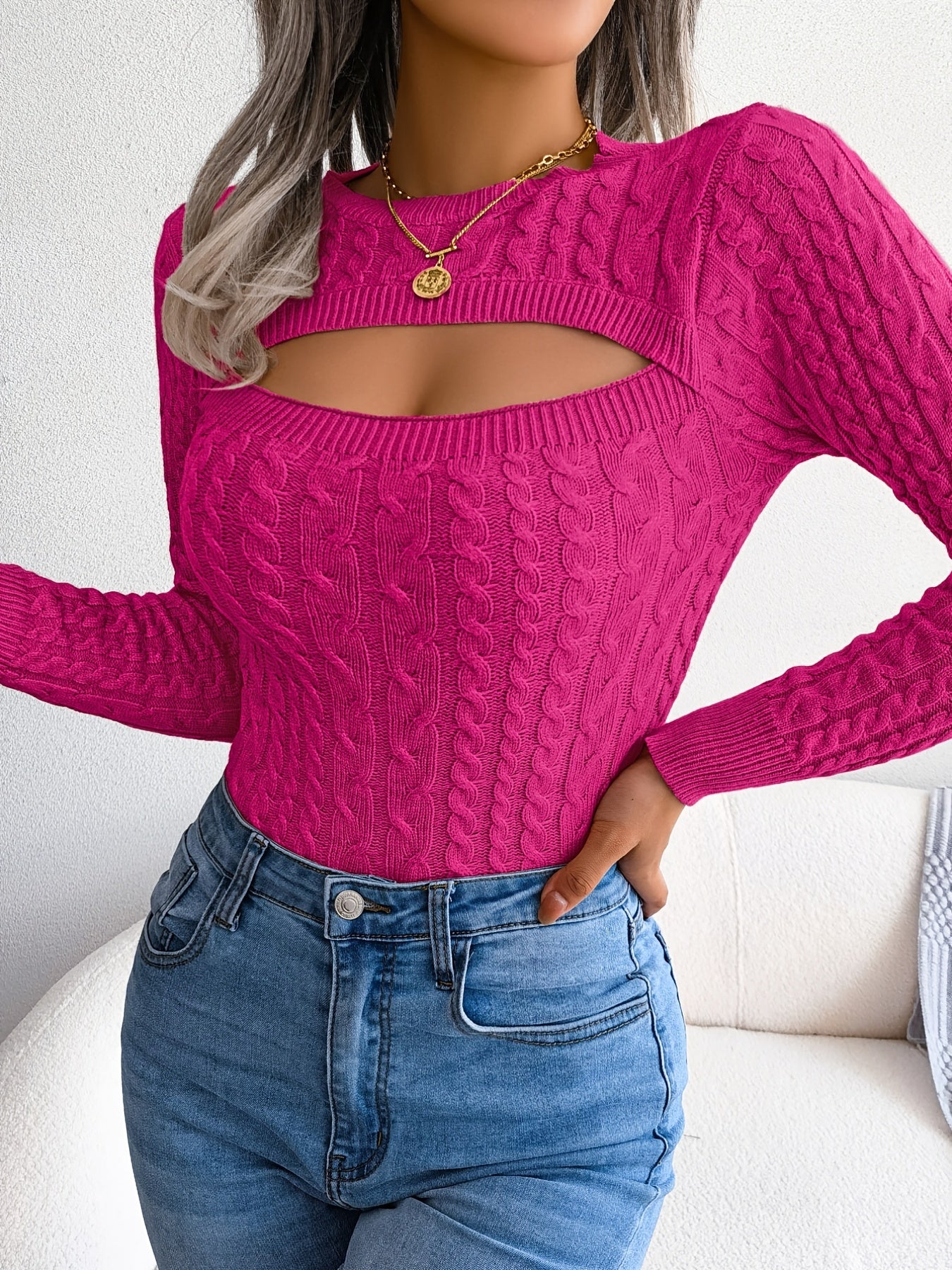 Women'S Sexy Hollow-Out Knit Pullover Sweater,