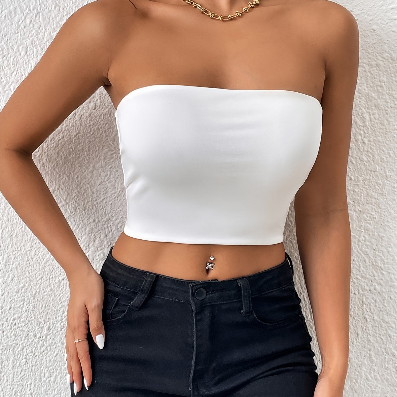 Sexy Bodycon Crop Tube Top, Solid Stretchy Tube Top,