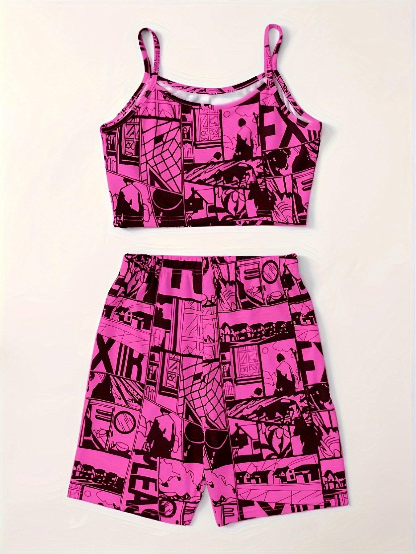Anime Print Two-piece Shorts Set,
