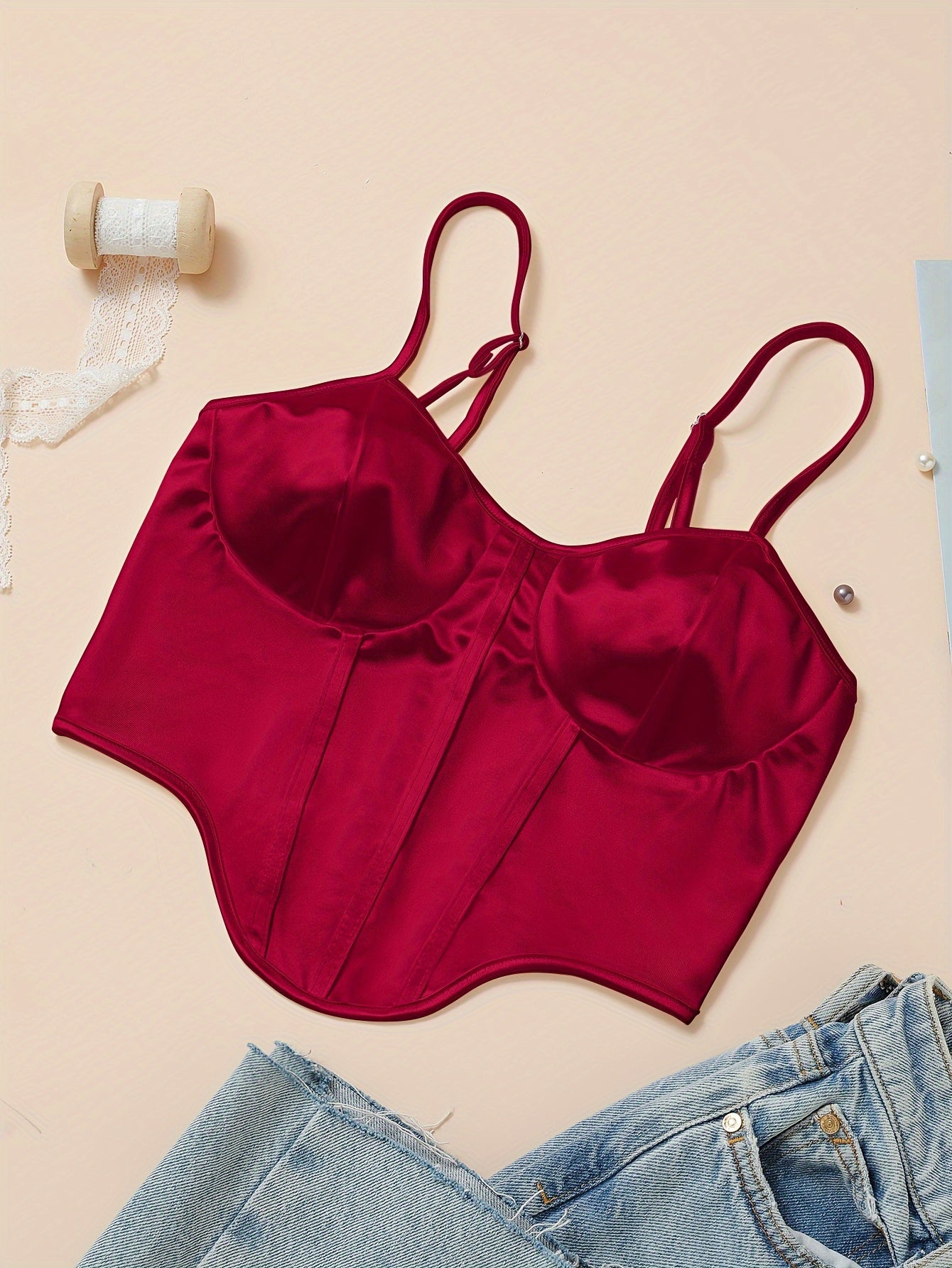 Chic Light Purple Satin Corset Crop Top .