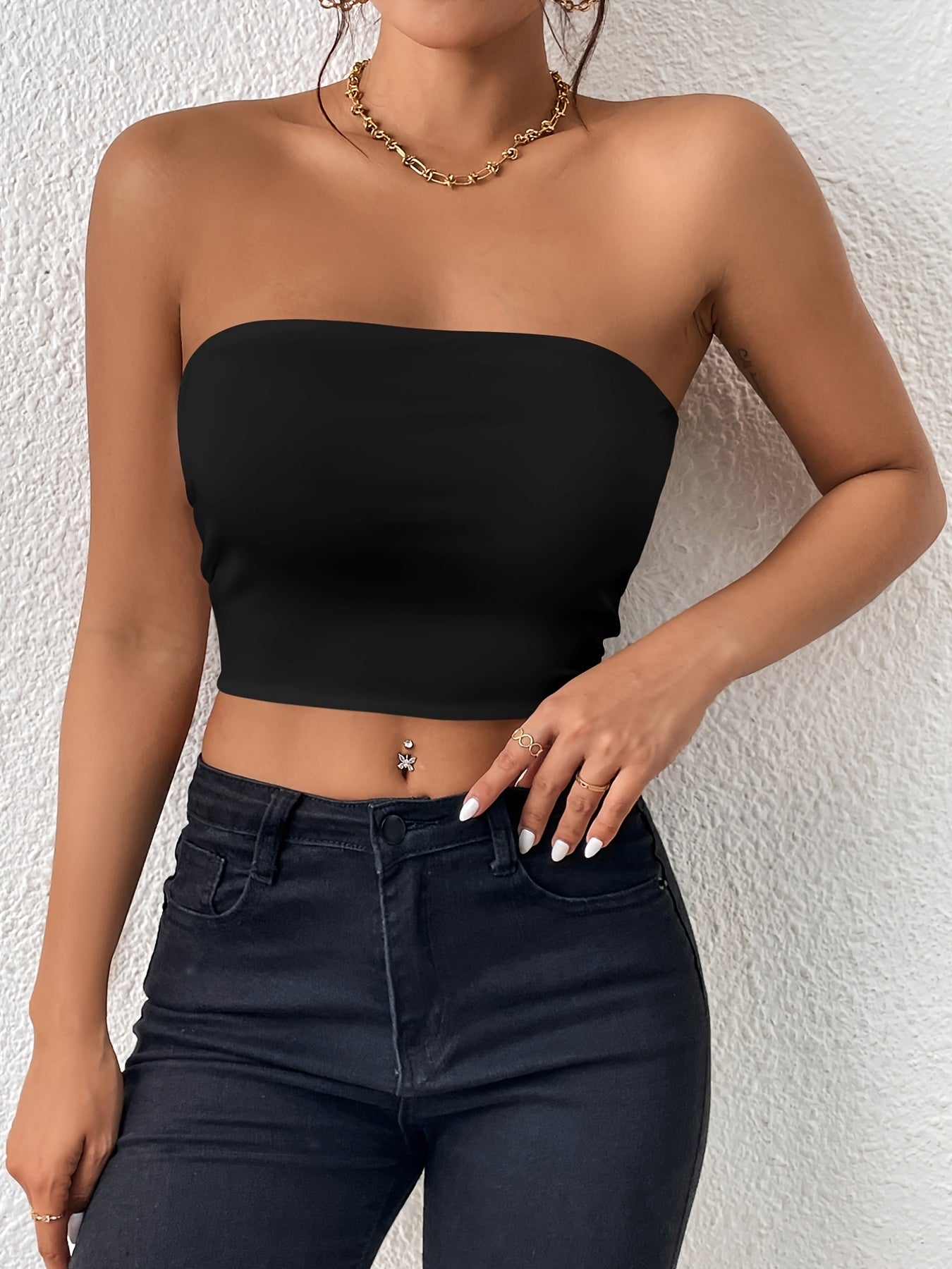 Sexy Bodycon Crop Tube Top, Solid Stretchy Tube Top,
