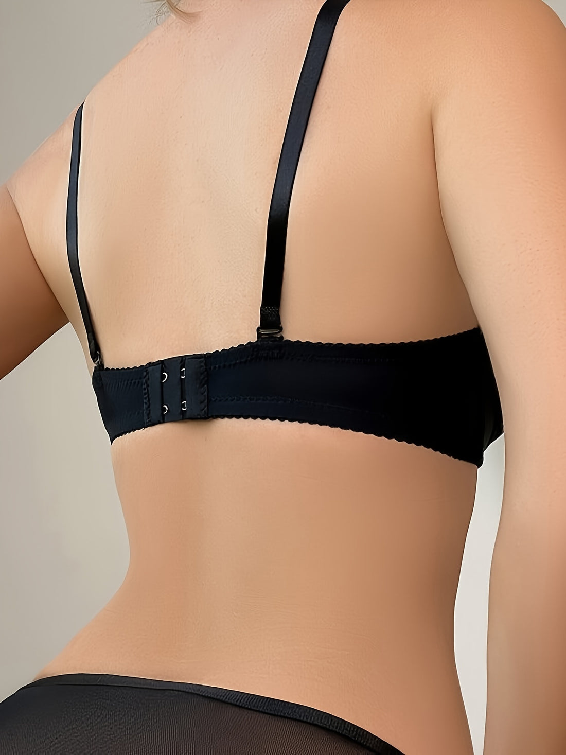Contrast Lace Bra & Panties, Bow Tie Push Up Bra & Elastic Panties '/MH