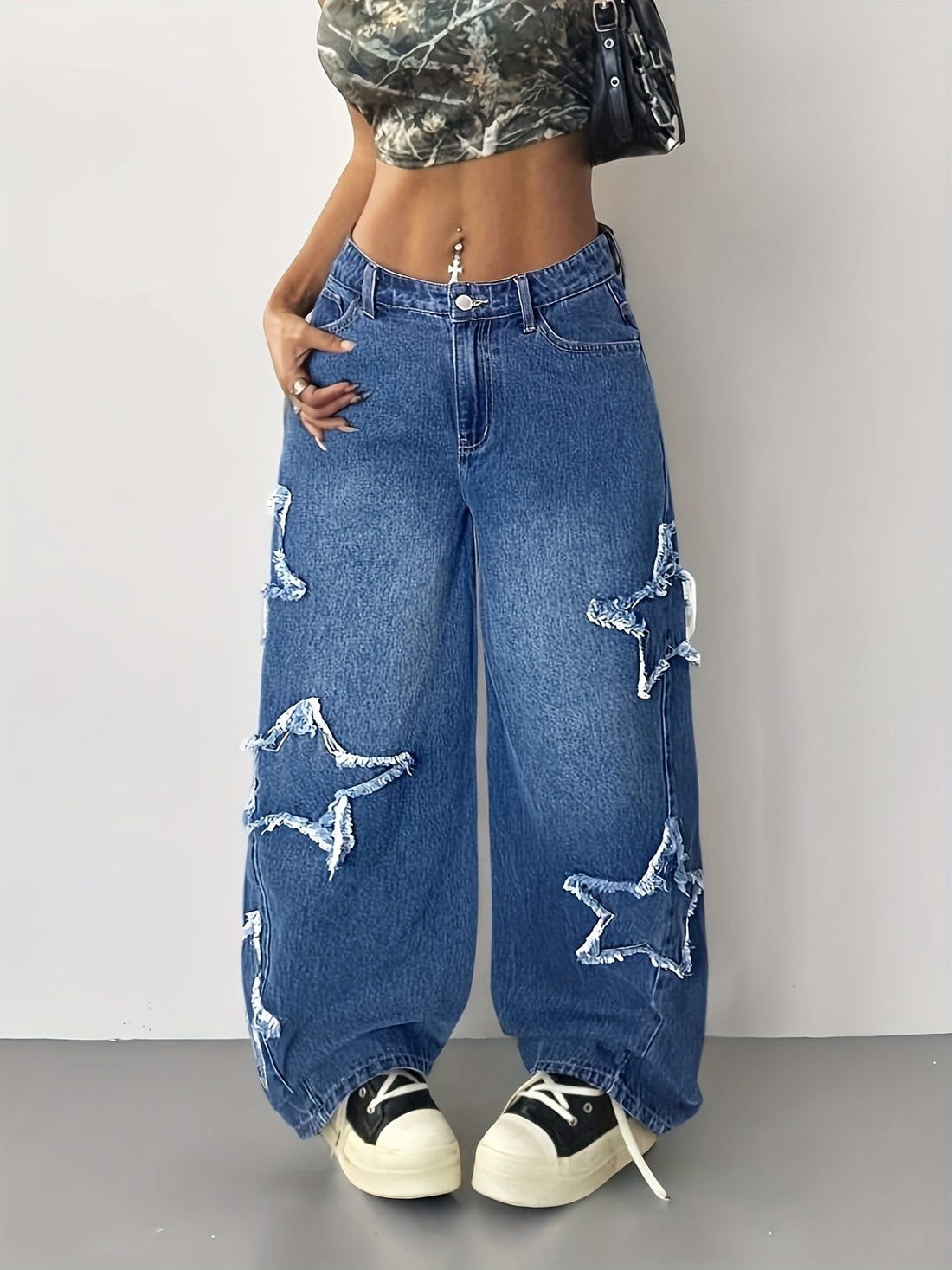Women'S High-Waist Distressed Wide-Leg Jeans - Vintage Washed Black Denim with Ripped Details, Comfortable Mid-Rise Fit, Casual Style for All Seasons, Ladies Jeans, Versatile Clothing, Midrise Denim, Nonstretch Fabric