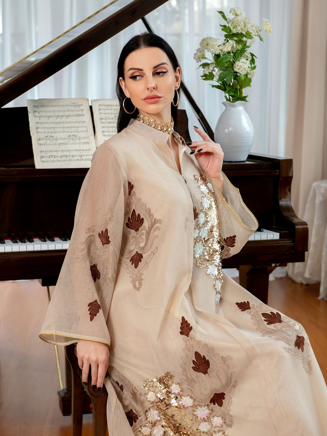 Ramadan Contrast Sequin Maxi Kaftan Dress, /MH