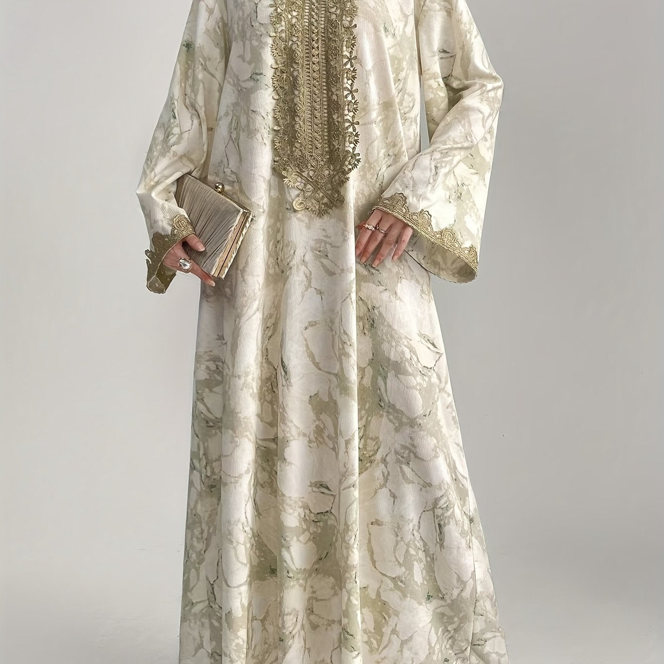 Round Neck Embroidered Stylish Over-the-Knee Maxi Dress./MH