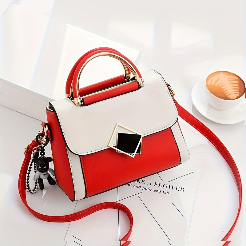 Trendy Colorblock Square Shoulder Bag, All-Match Classic Top Handle Crossbody Wallet For Women