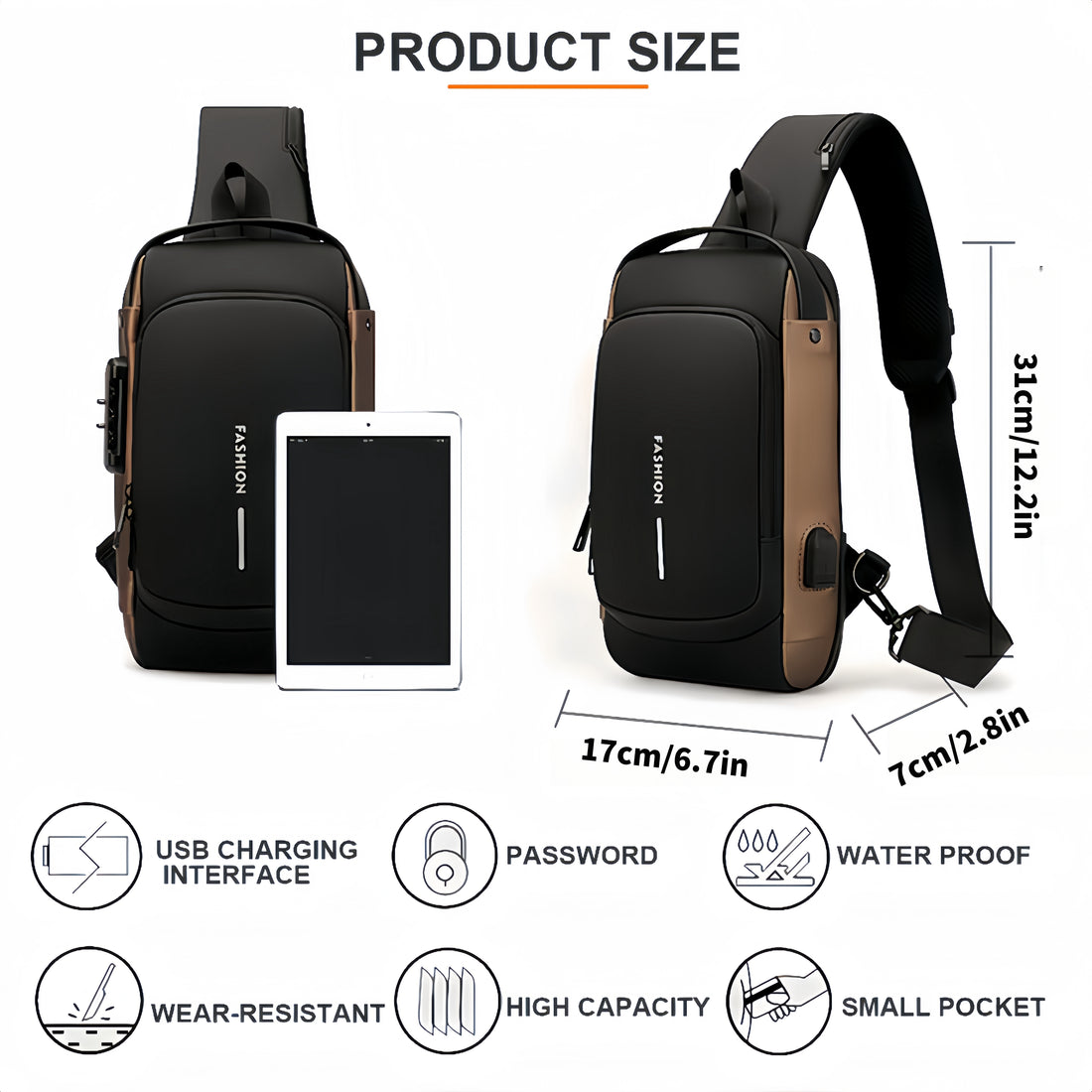 1pc Multi-functional Trendy Sling Bag With Password Lock, Leisure Travel Sport Chest Bag, Wear-resistant Crossbody Bag For Hanging Out & Daily Commute, Suit For Men And Women