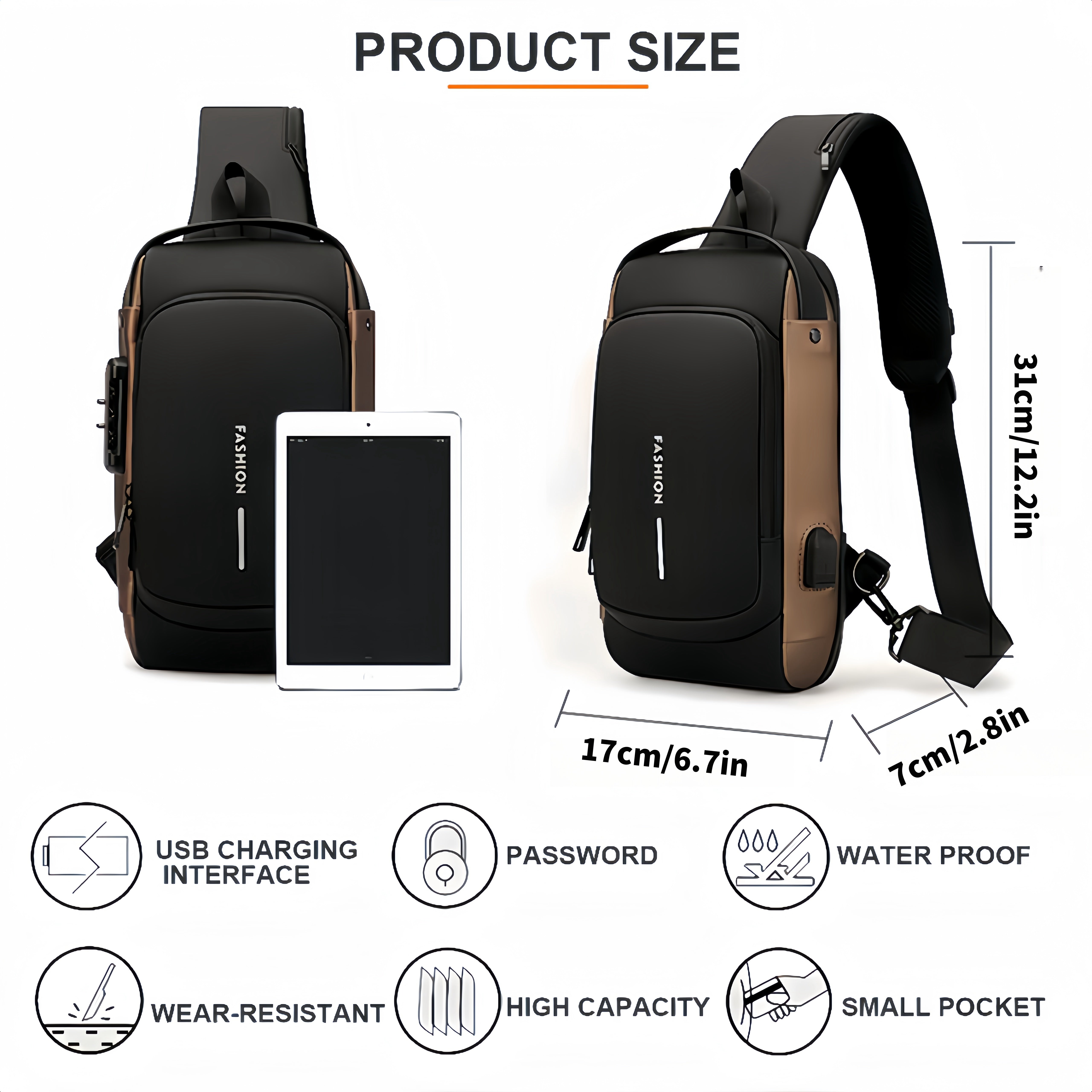 1pc Multi-functional Trendy Sling Bag With Password Lock, Leisure Travel Sport Chest Bag, Wear-resistant Crossbody Bag For Hanging Out & Daily Commute, Suit For Men And Women