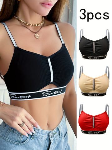 3pcs Color Block Wireless Cami Bra, Sexy Comfy Push Up Bra, Women's Lingerie & Underwear