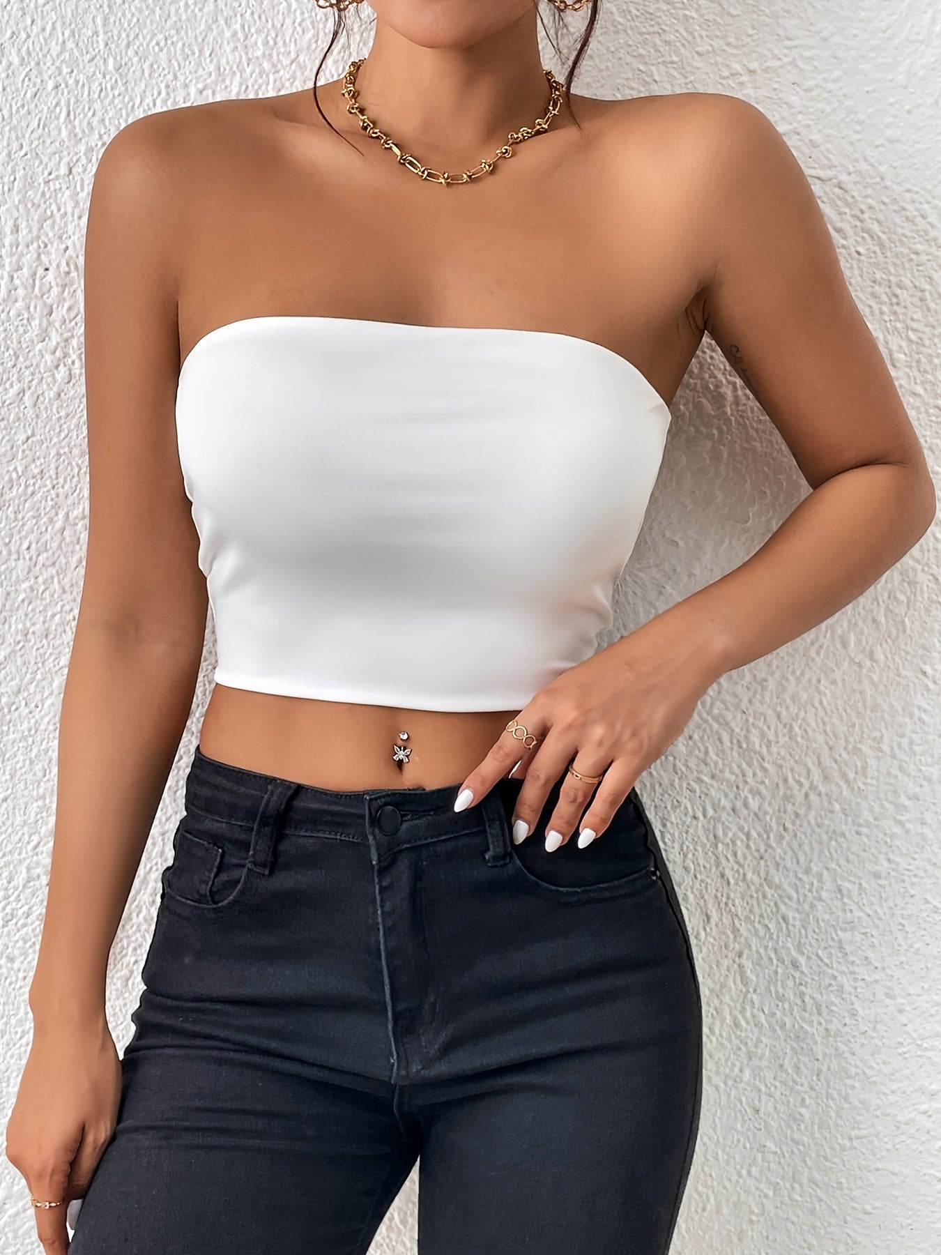 Sexy Bodycon Crop Tube Top, Solid Stretchy Tube Top,