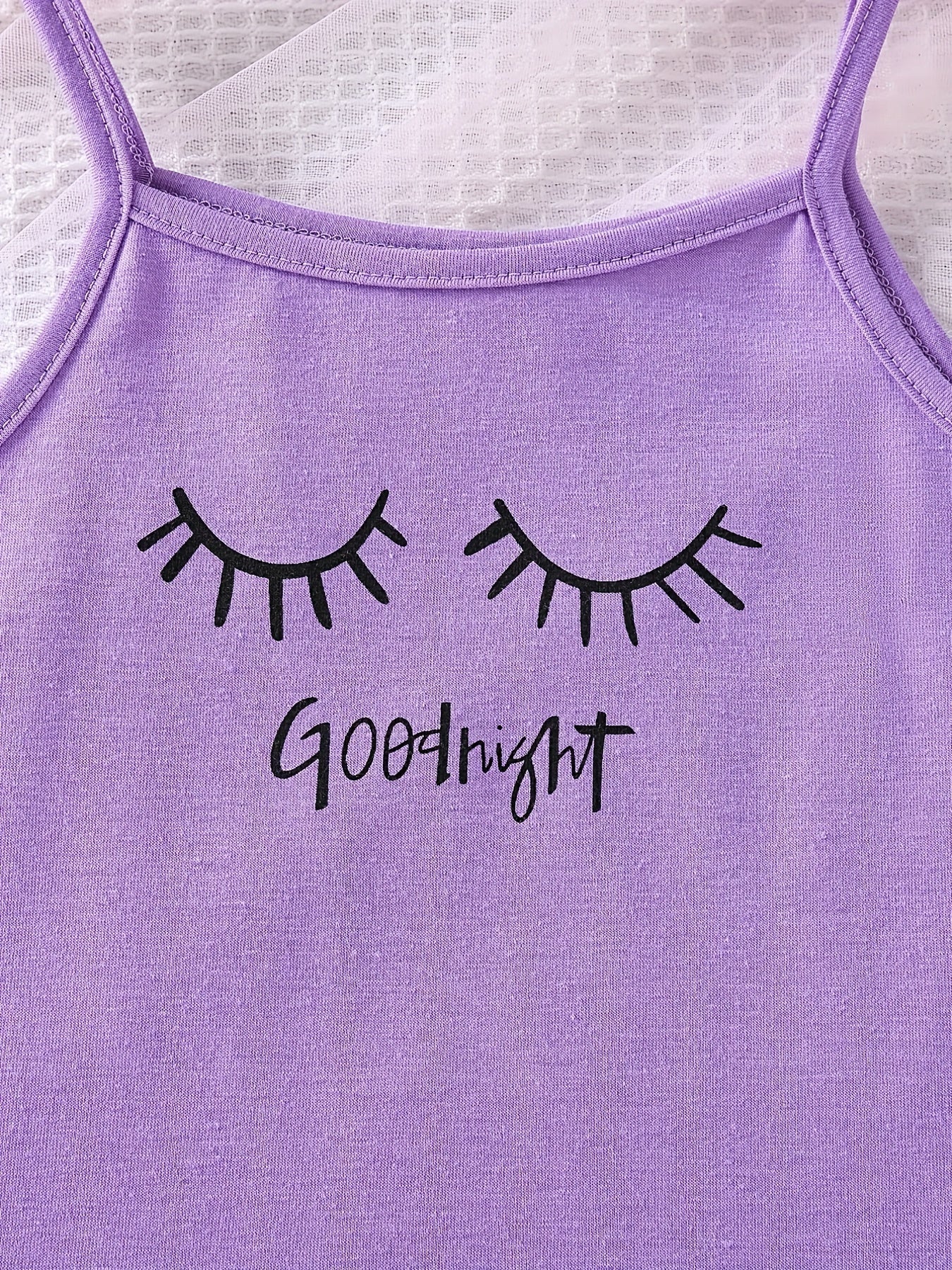 Girls Comfortable Outfit Eyelash Graphic Cami Top & Elastic Waist Ruffled Hem Shorts Set