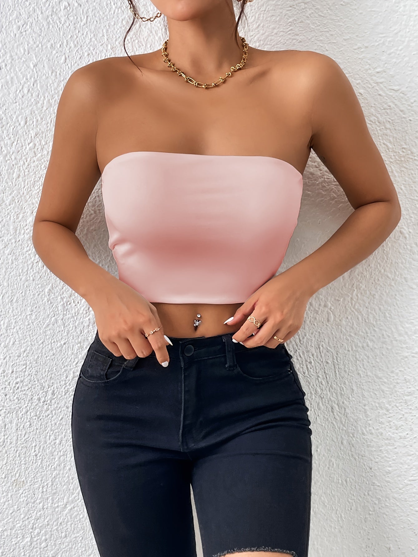 Sexy Bodycon Crop Tube Top, Solid Stretchy Tube Top,