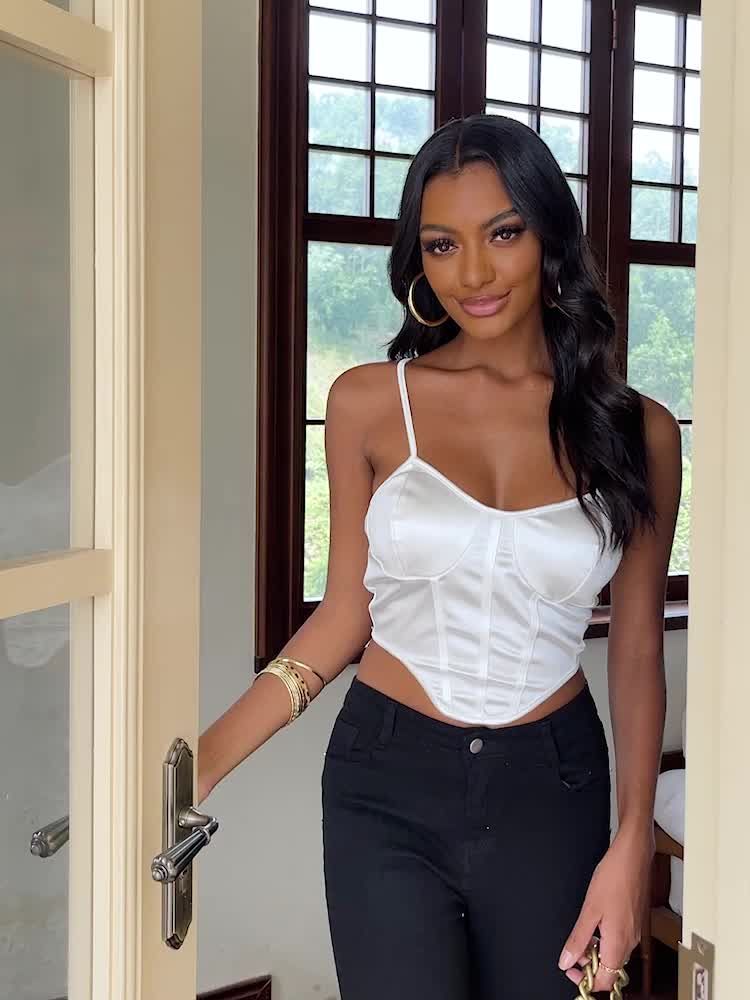 Chic Light Purple Satin Corset Crop Top .