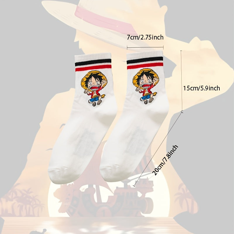 One Piece Luffy 2pcs Fashion Socks -  Cartoon Anime Design for All Seasons./MH