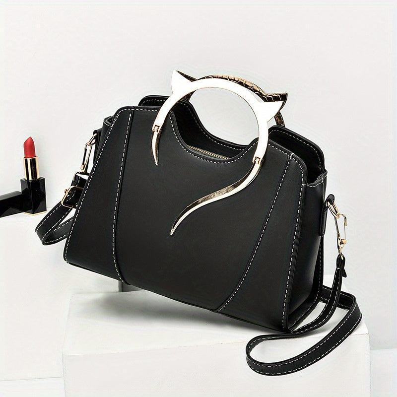 Whimsical Cat Ear Tote Satchel Bag - Classic Shoulder Bag with Adjustable Top Handles, All-Match Design, Spacious Interior, and Stylish Cat Ear Accents for Women