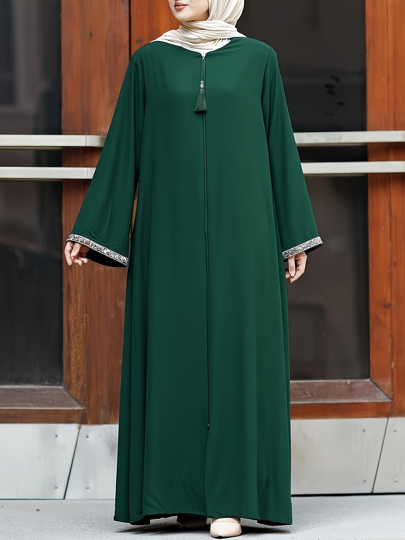 Long Sleeve Zip-up Kaftan Dress, /MH