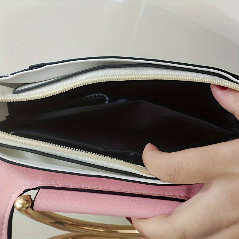 Trendy Colorblock Square Shoulder Bag, All-Match Classic Top Handle Crossbody Wallet For Women